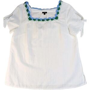 Not Available Talbots Women's M White Linen Blend Embroidered Square Neck Top